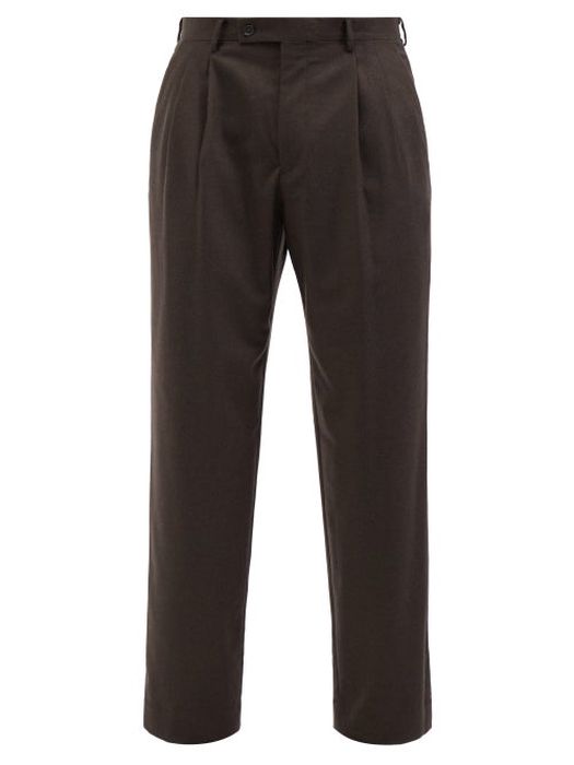 Auralee - Pleated Wool-flannel Wide-leg Trousers - Mens - Dark Brown