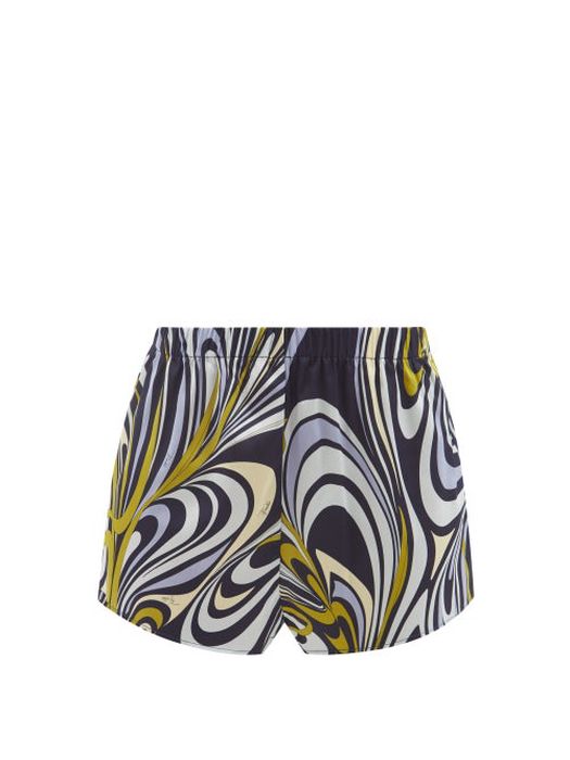 Emilio Pucci - Vortici-print Silk-blend Satin Shorts - Womens - Navy