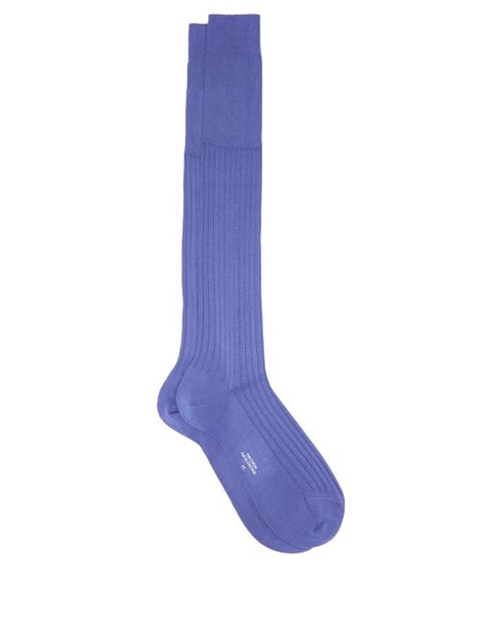 Charvet - Long Ribbed Cotton Socks - Mens - Light Purple