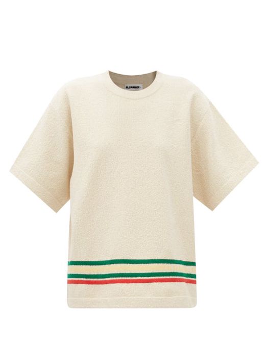 Jil Sander - Striped Textured Cotton-blend T-shirt - Womens - White