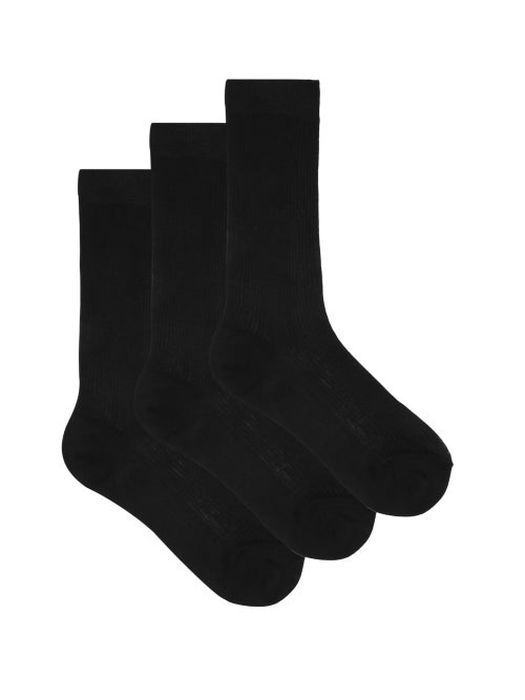 Raey - Pack Of Three Ribbed Silk Socks - Womens - Black