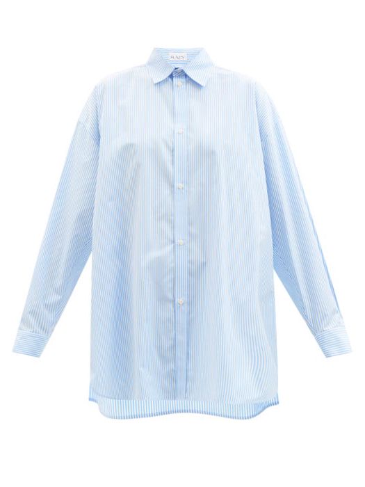 Raey - Organic-cotton Long-sleeved Striped Shirt - Womens - Blue Stripe