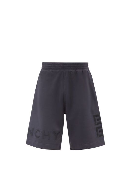 Givenchy - 4g-embroidered Cotton-jersey Track Shorts - Mens - Dark Blue