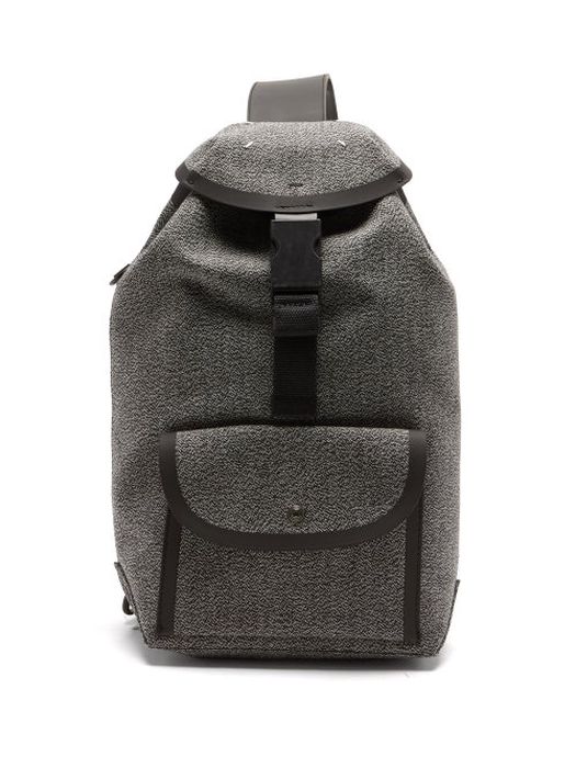 Maison Margiela - Leather-trimmed Canvas Jacquard Backpack - Mens - Black