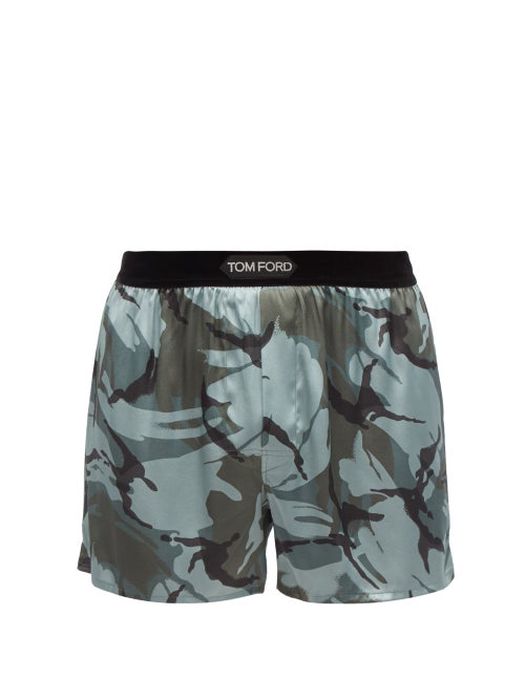 Tom Ford - Camouflage-print Silk-blend Satin Boxer Shorts - Mens - Blue Multi