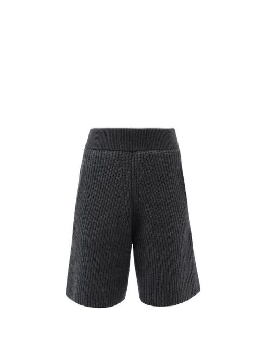 Altu - Ribbed Merino-blend Shorts - Womens - Dark Grey