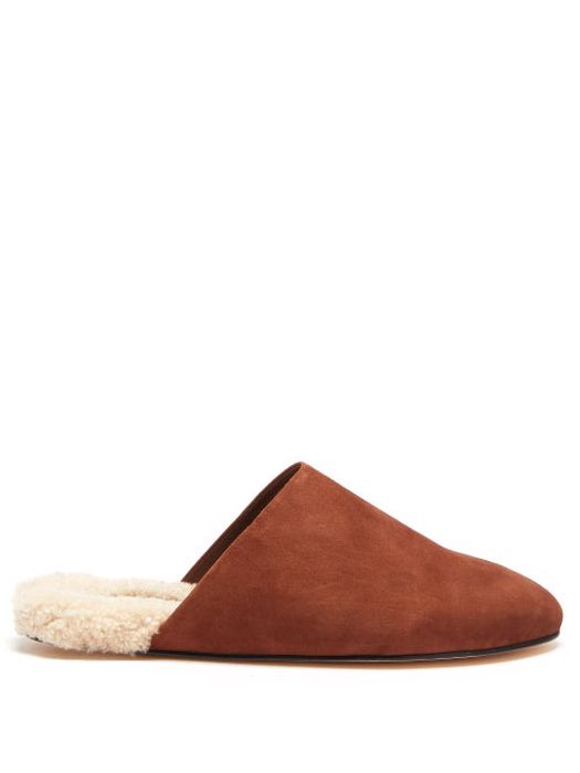 Inabo - Slider Suede And Shearling Slippers - Mens - Brown