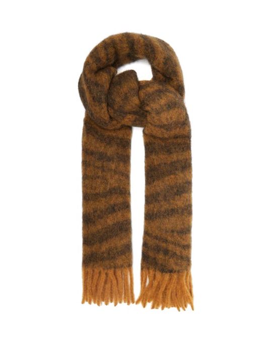 Raey - Tiger-jacquard Fringed Giant Scarf - Womens - Brown Multi