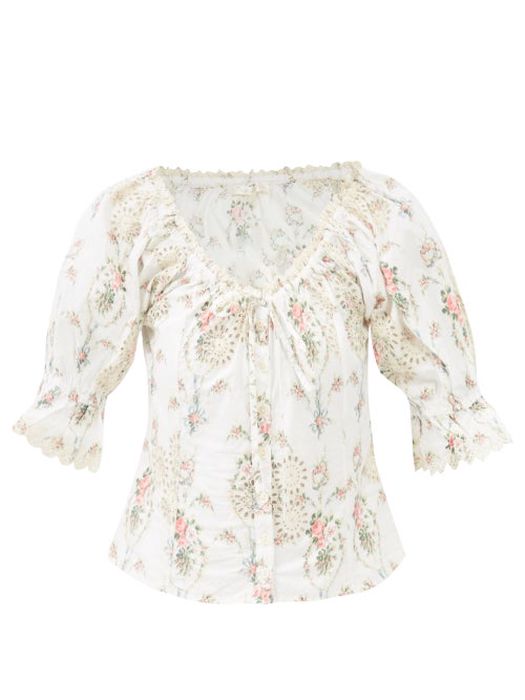 Loveshackfancy - Anala Floral Broderie-anglaise Cotton-poplin Top - Womens - Floral