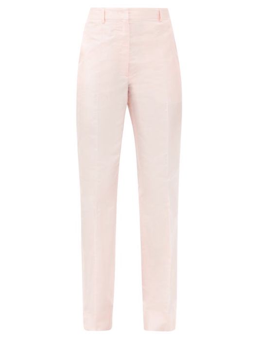 Prada - Triangle-loop Silk-taffeta Trousers - Womens - Light Pink