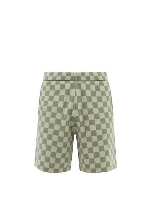 Bode - Checkerboard-jacquard Merino Shorts - Mens - Green