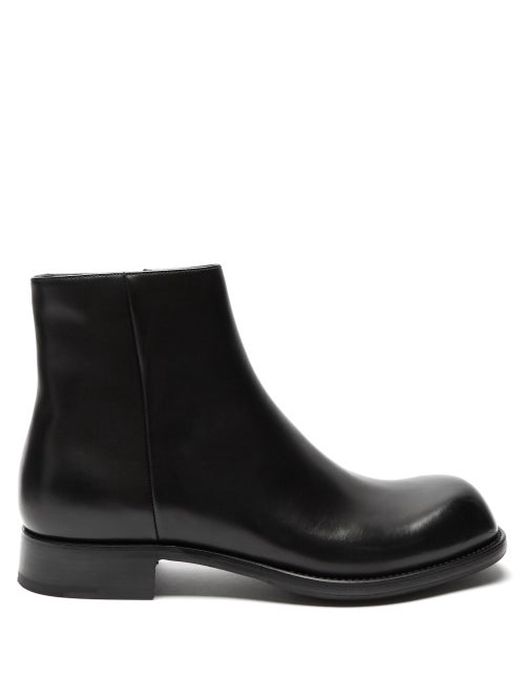 Prada - Square-toe Leather Boots - Mens - Black
