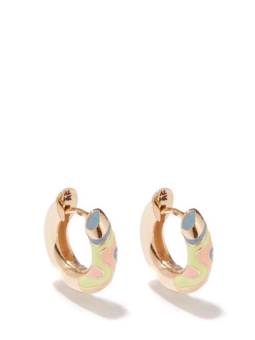 Alison Lou - Trippy Enamel & 14kt Gold Huggie Earrings - Womens - Gold Multi