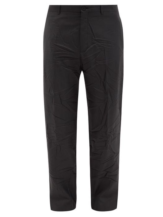 Balenciaga - Crinkled Twill Suit Trousers - Mens - Black