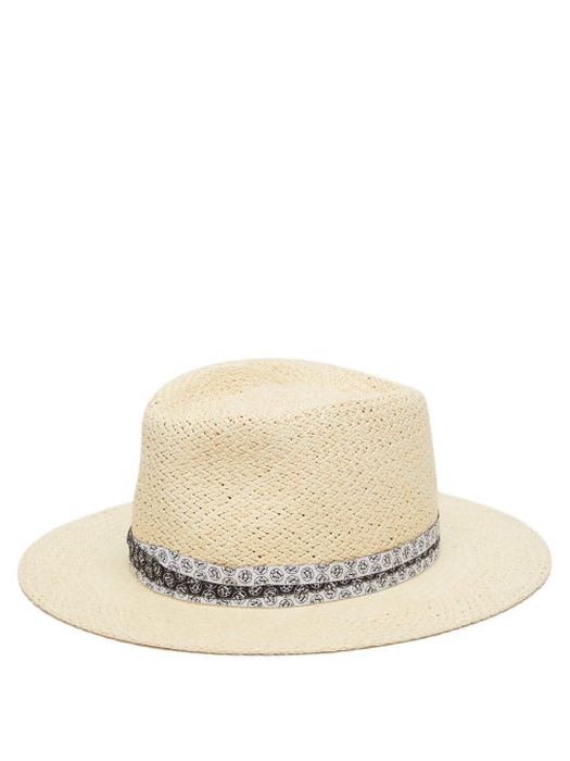 Maison Michel - Andre Monogram-ribbon Woven Panama Hat - Womens - Natural