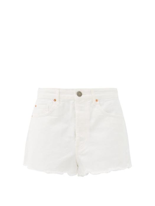 Raey - Tahiti Frayed-hem Denim Shorts - Womens - White