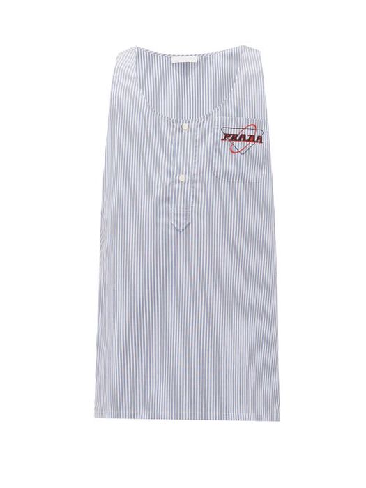 Prada - Striped Logo-print Cotton Shirt - Mens - Blue
