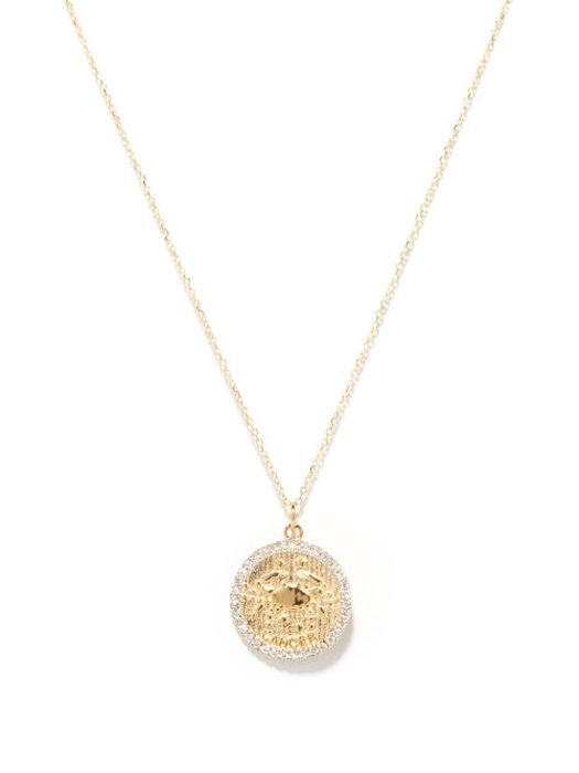 Mateo - Cancer Large Diamond & 14kt Gold Zodiac Necklace - Womens - Yellow Gold