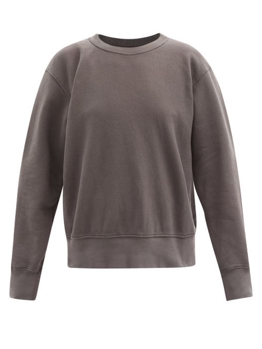 Les Tien - Crew-neck Brushed-back Cotton Sweatshirt - Womens - Dark Grey