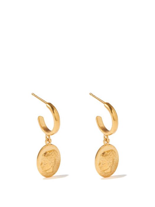 Hermina Athens - Hygieia Coin-charm Gold-plated Hoop Earrings - Womens - Gold