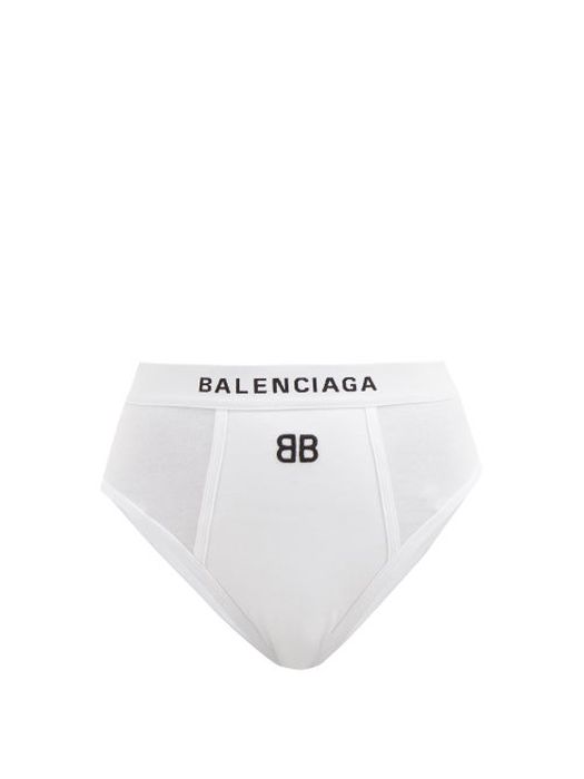 Balenciaga - Logo-embroidered High-rise Cotton-blend Briefs - Womens - White