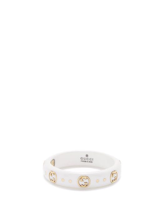 Gucci - Icon 18kt Gold Gg-logo Ring - Womens - White