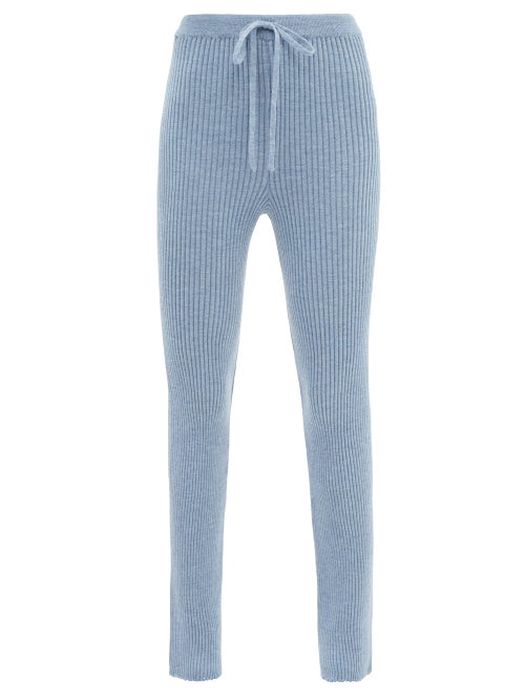Marques'almeida - Rib-knitted Merino Wool Slim-leg Trousers - Womens - Blue