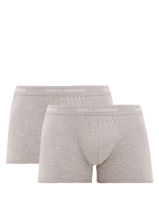 Dolce & Gabbana - Pack Of Two Logo Cotton-blend Boxer Briefs - Mens - Grey