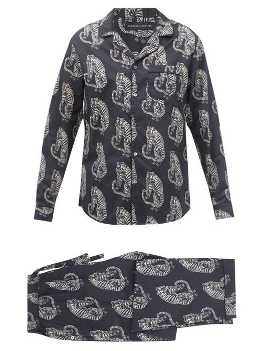 Desmond & Dempsey - Tiger-print Cotton-poplin Pyjamas - Mens - Black Print
