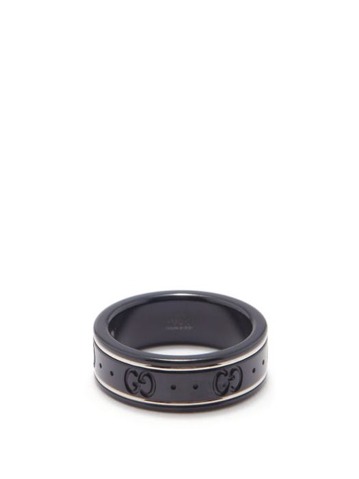 Gucci - Icon Gg-logo 18kt Gold Ring - Womens - Black