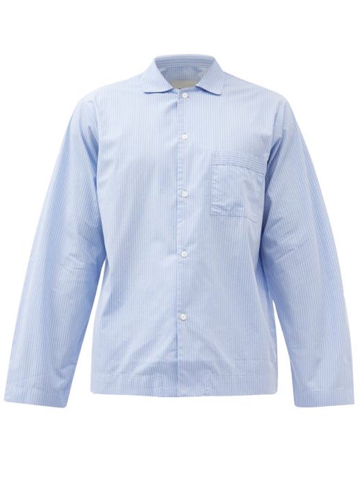 Tekla - Striped Organic-cotton Pyjama Shirt - Mens - Light Blue