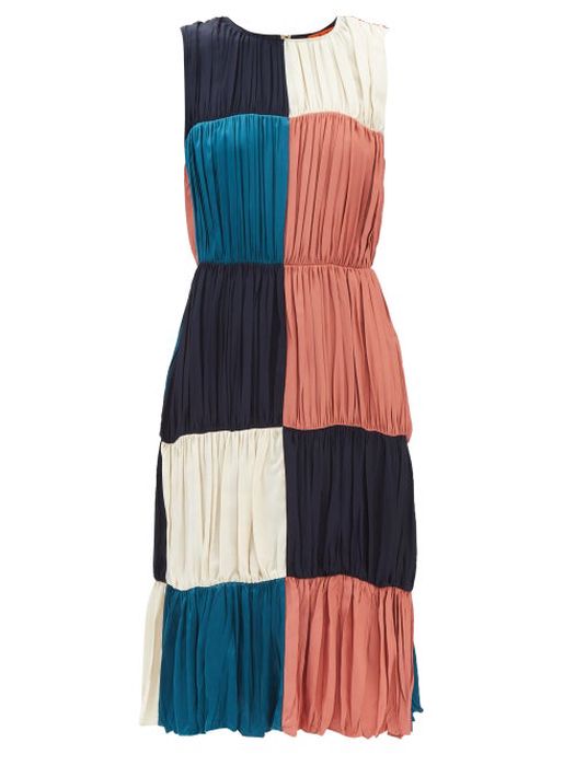 Colville - Patchwork Ruched-crepe Midi Dress - Womens - Multi