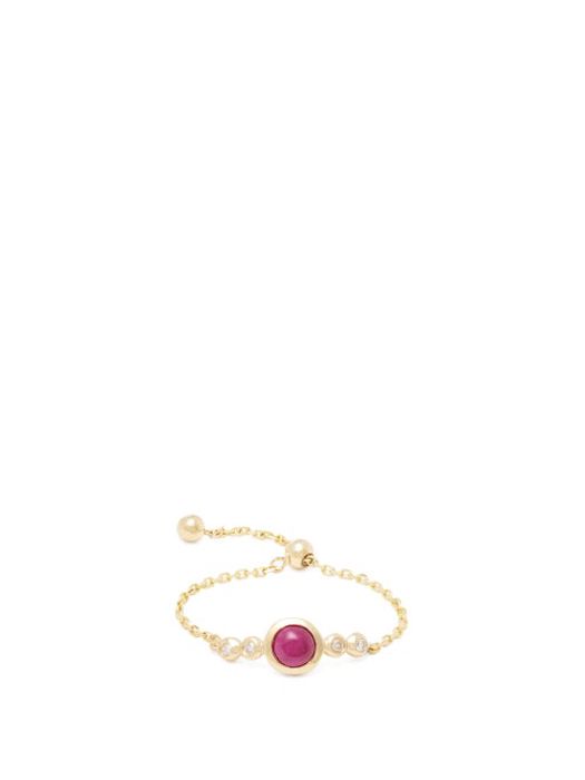 Anissa Kermiche - July Diamond, Ruby & Gold Chain Ring - Womens - Red