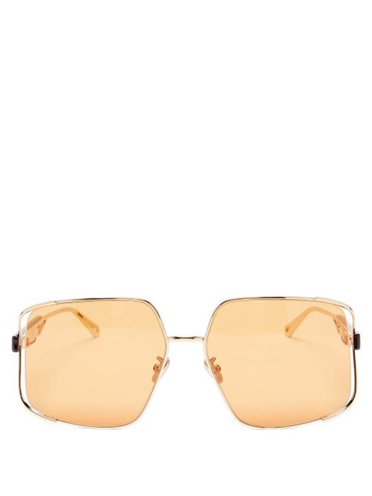 Dior - Archidior Square Metal Sunglasses - Womens - Brown Gold