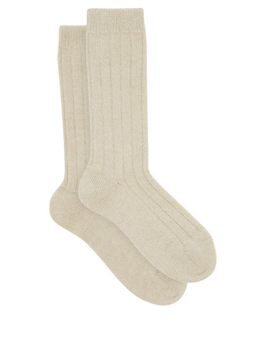 Raey - Ribbed Mohair-blend Socks - Womens - Light Grey