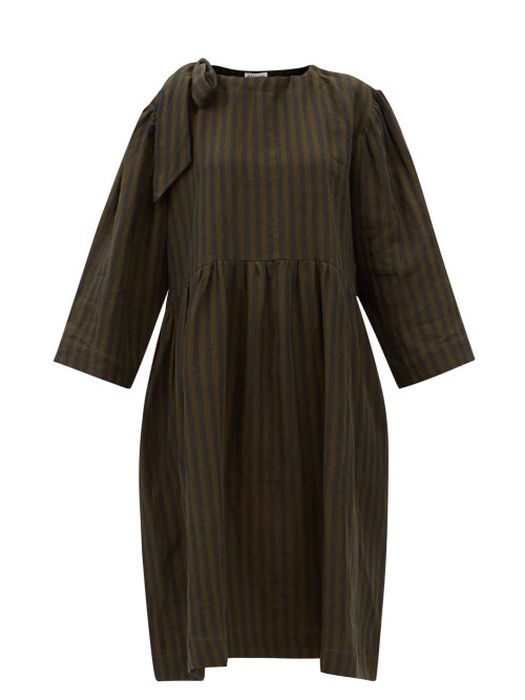 Cawley Studio - Mary Striped Linen Dress - Womens - Green Navy