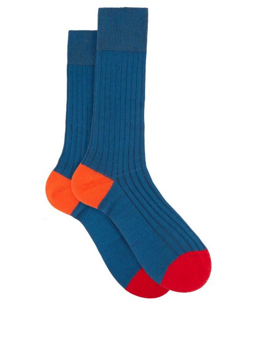 Pantherella - Portobello Ribbed-knit Socks - Mens - Blue