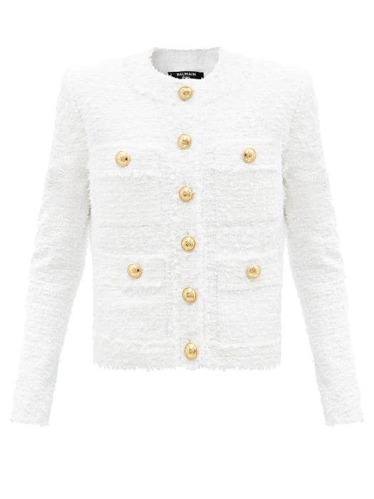Balmain - Patch-pocket Cotton-blend Tweed Jacket - Womens - White