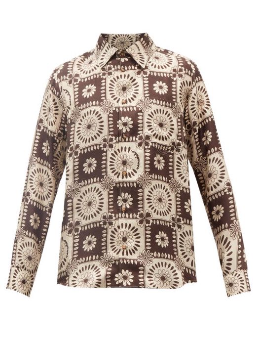 Nanushka - Josia Floral-print Silk-twill Shirt - Mens - Brown Multi