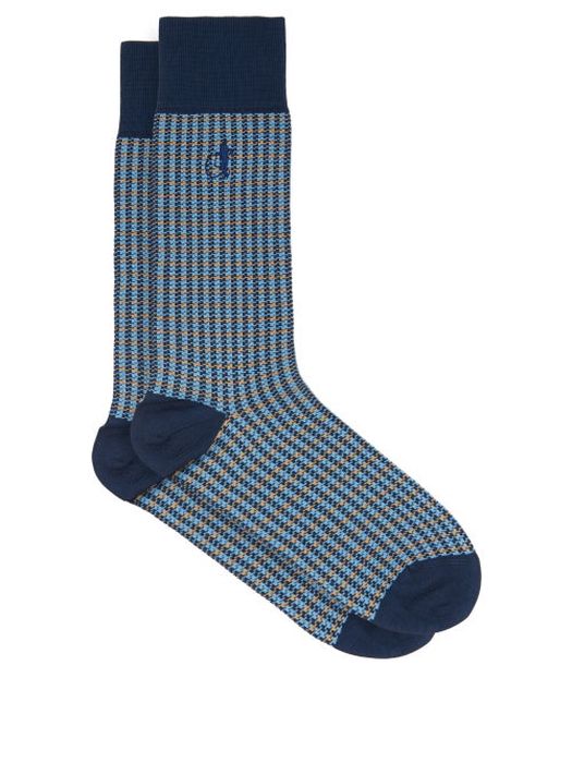 London Sock Company - Shaken & Stirred Checked Cotton-blend Socks - Mens - Blue Multi