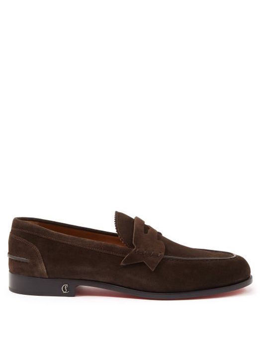 Christian Louboutin - No Penny Suede Loafers - Mens - Dark Brown