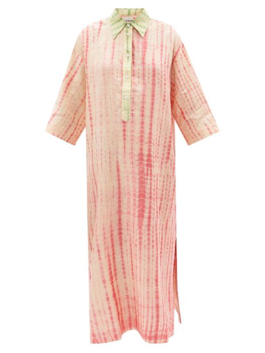 Ale mais - Queenie Tie-dye Linen Midi Dress - Womens - Red Print