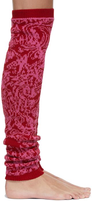 Serapis Pink & Red Jacquard Knit Leg Warmers