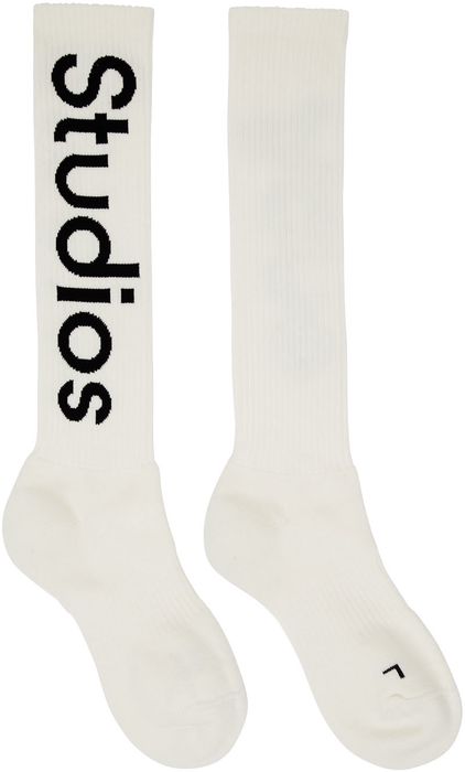 Acne Studios Off-White Rib Logo Long Socks