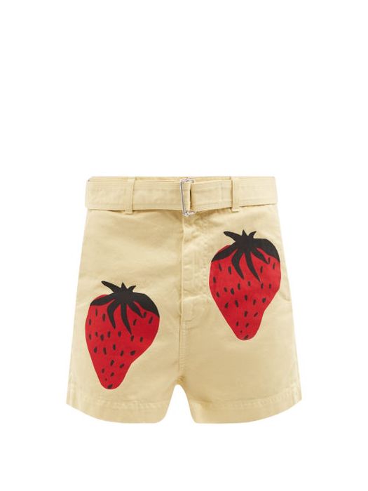 JW Anderson - Strawberry-print Cotton-twill Shorts - Mens - Beige Multi