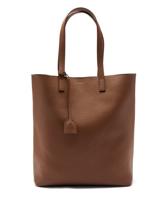 Saint Laurent - Foiled-logo Grained-leather Tote - Mens - Brown