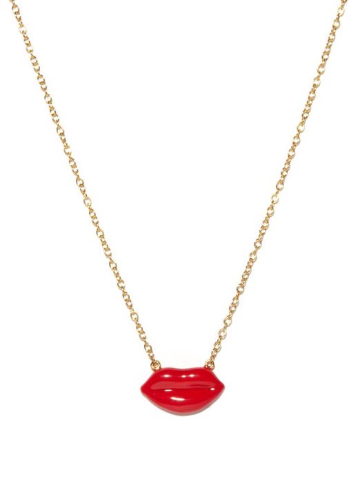 Alison Lou - Lips-charm 14kt Gold Necklace - Womens - Red Multi