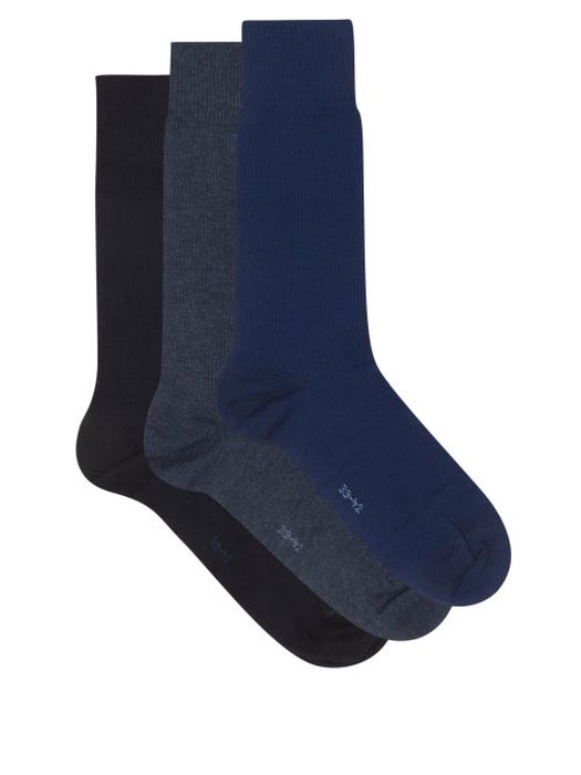 Falke - Pack Of Three Happy Jersey Socks - Mens - Blue Multi