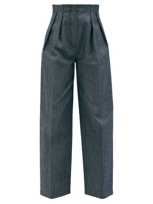 Fendi - Paperbag-waist Denim Trousers - Womens - Navy