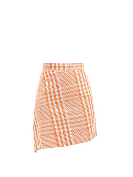 Vivienne Westwood - Asymmetric Check Cotton-blend Mini Skirt - Womens - Orange White